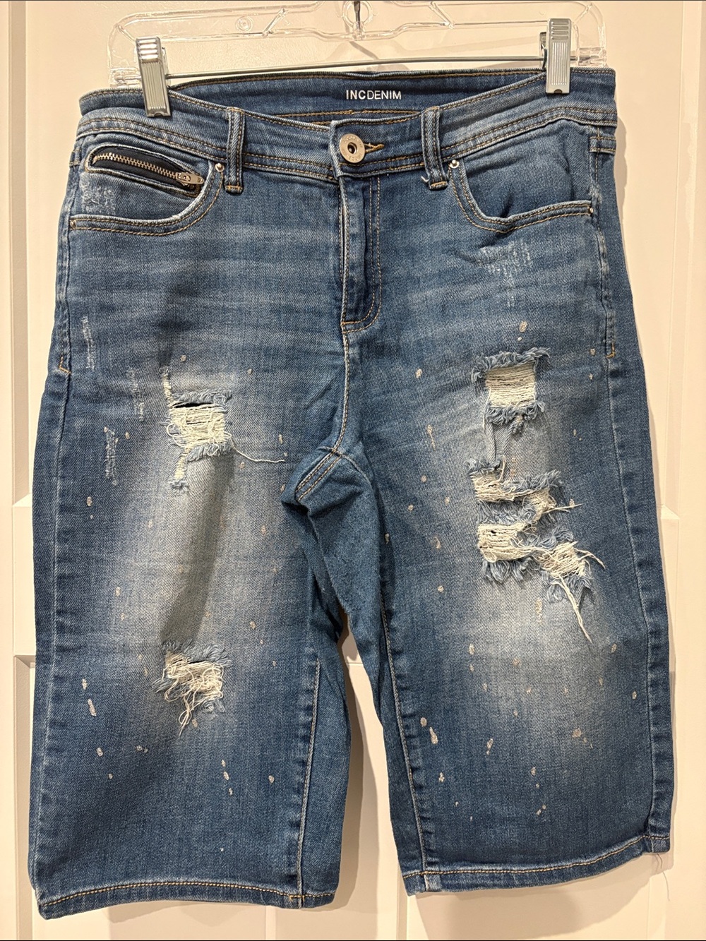 INC Denim Women's Blue Distressed Mid-Rise Jean Shorts